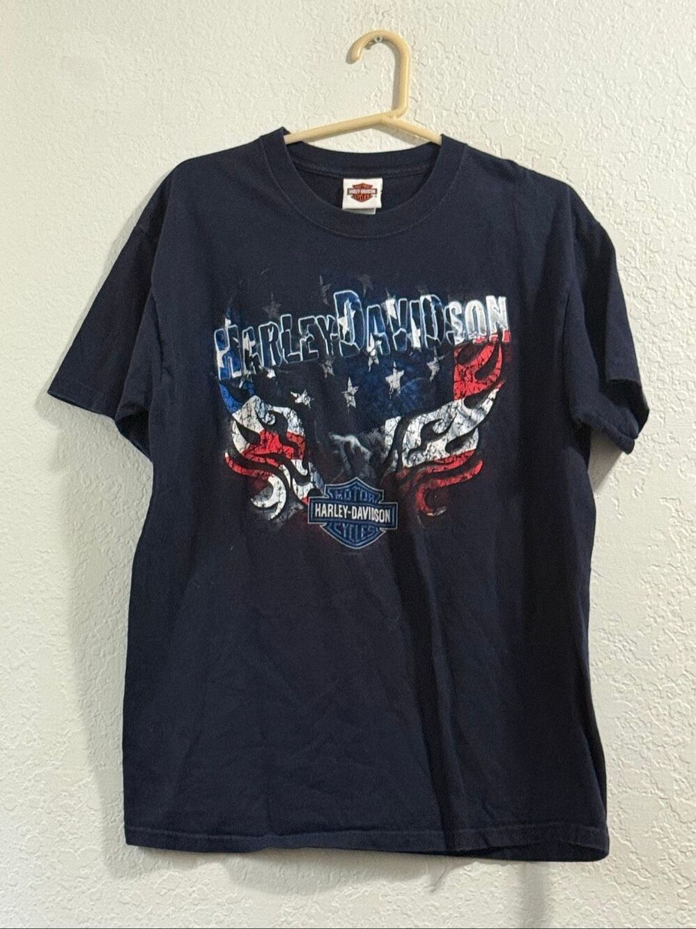 HARLEY DAVIDSON Mens Short Sleeve Graphic T-Shirt L American Flag Logo